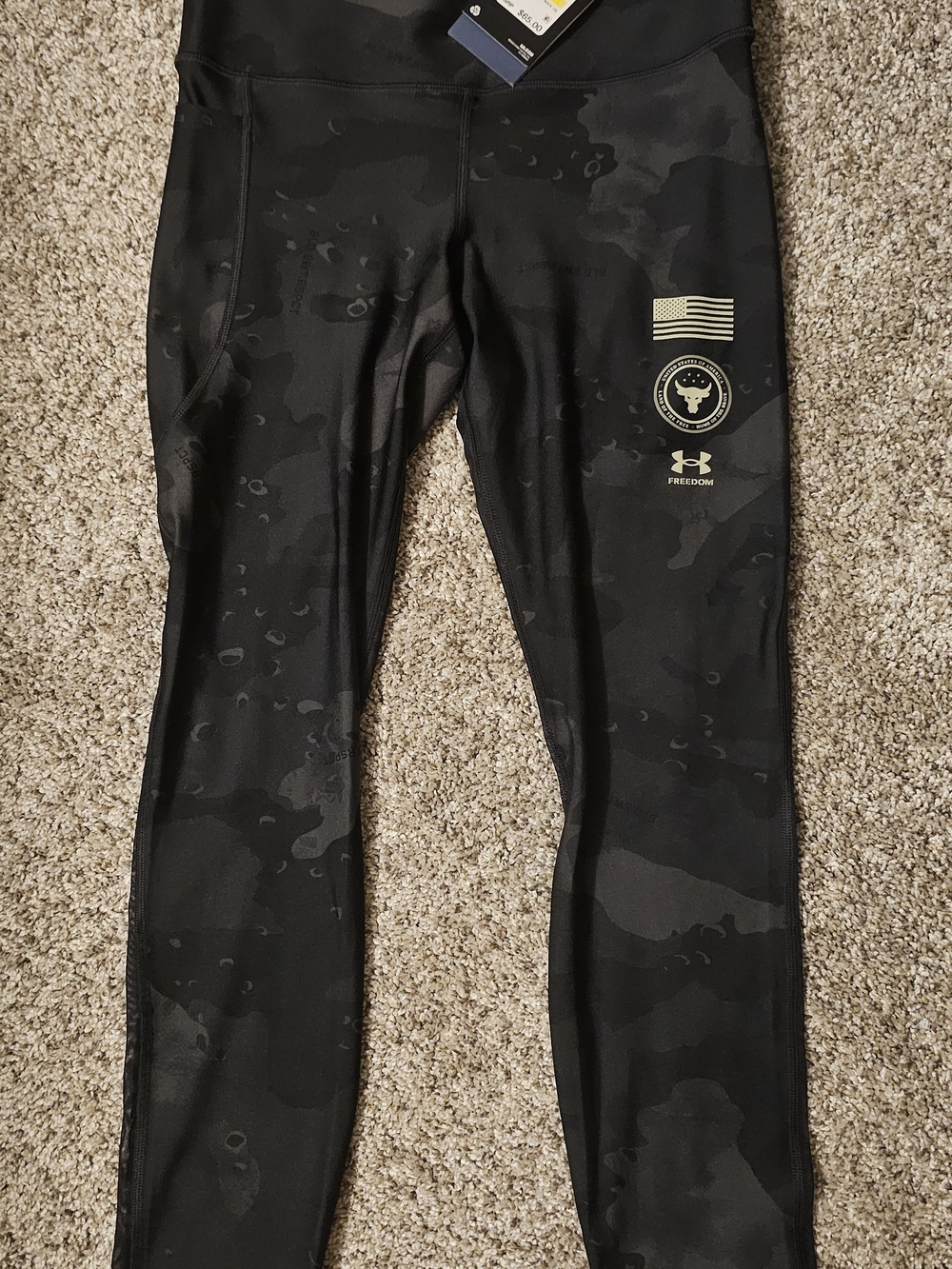NWT Under Armour Project Rock Black Camo Compression Leggings